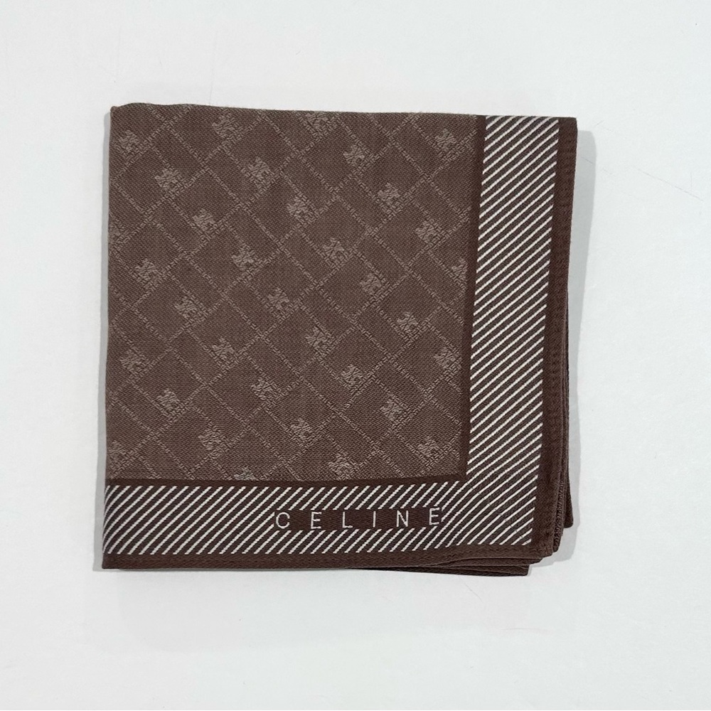 Men HANDKERCHIEF CELINE Monogram Geometric Brown COTTON POCKET SQUARE 19”